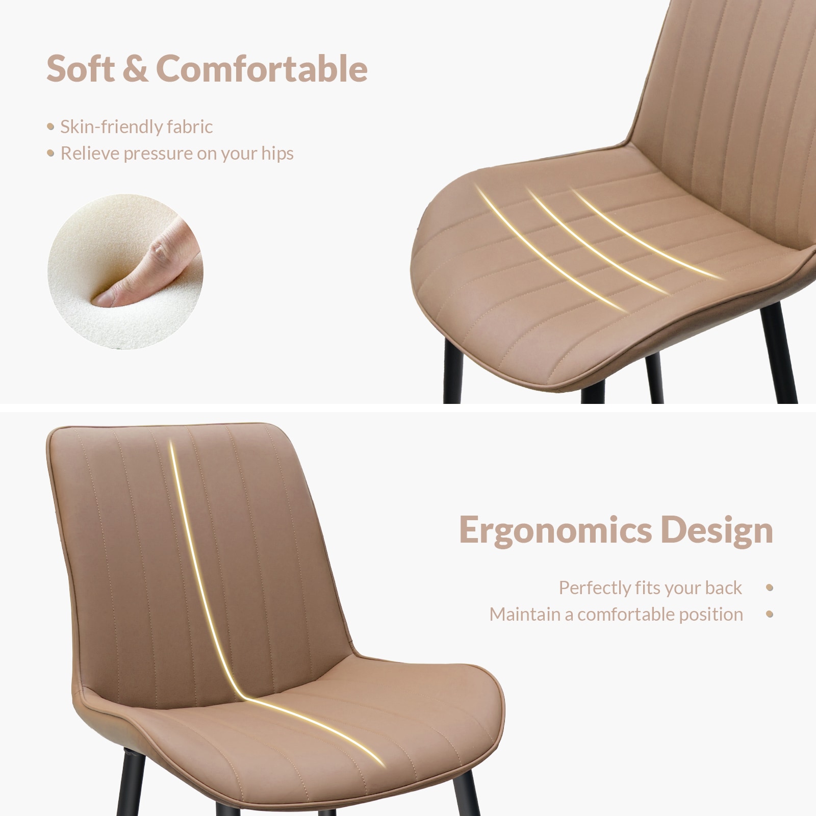 Khaki PU Leather Dining Chair with Metal Legs, Wave Pattern Upholstered Armless Chair Set of 4 for Kitchen, Restaurant, Living, Meeting Room Khaki PU Leather Dining Chair with Metal Legs, Wave Pattern Upholstered Armless Chair Set of 4 for Kitchen, Restaurant, Living, Meeting Room